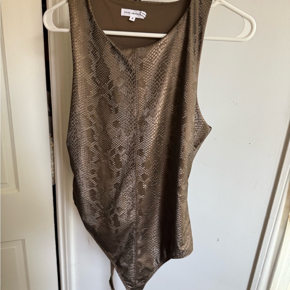Good American Brown Asymmetrical Tie Front Bodysuit